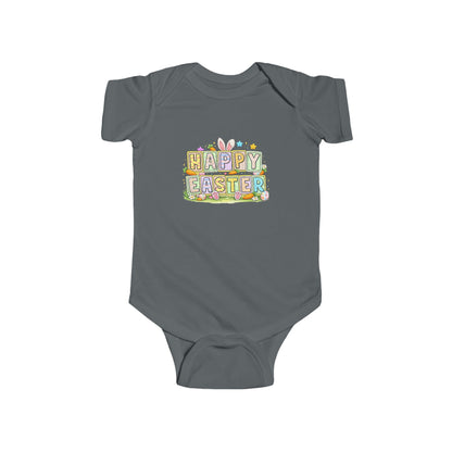 BGSM Happy Easter Baby Bodysuit — Infant Fine Jersey Easter Onesie with Colorful Block Design