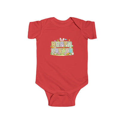 BGSM Happy Easter Baby Bodysuit — Infant Fine Jersey Easter Onesie with Colorful Block Design