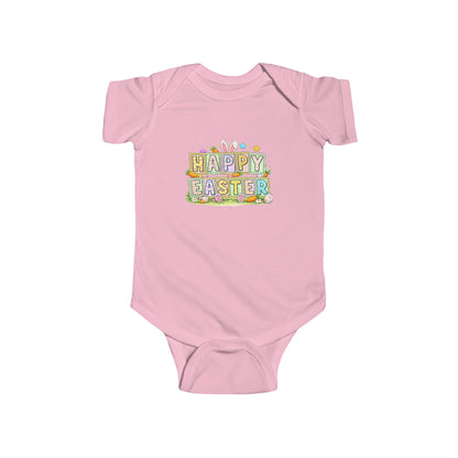 BGSM Happy Easter Baby Bodysuit — Infant Fine Jersey Easter Onesie with Colorful Block Design