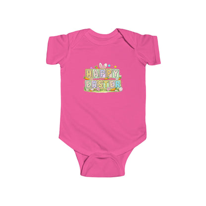BGSM Happy Easter Baby Bodysuit — Infant Fine Jersey Easter Onesie with Colorful Block Design