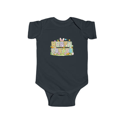 BGSM Happy Easter Baby Bodysuit — Infant Fine Jersey Easter Onesie with Colorful Block Design