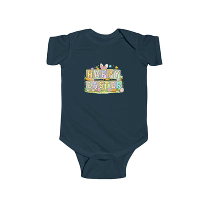 BGSM Happy Easter Baby Bodysuit — Infant Fine Jersey Easter Onesie with Colorful Block Design