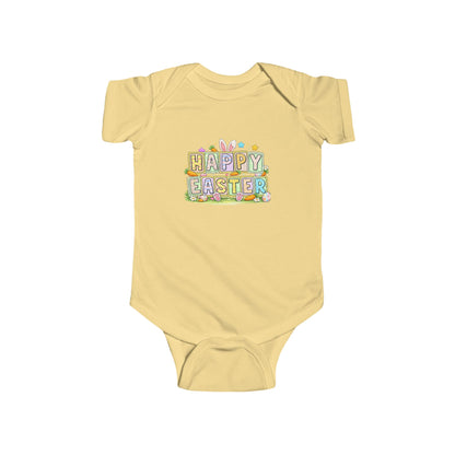 BGSM Happy Easter Baby Bodysuit — Infant Fine Jersey Easter Onesie with Colorful Block Design