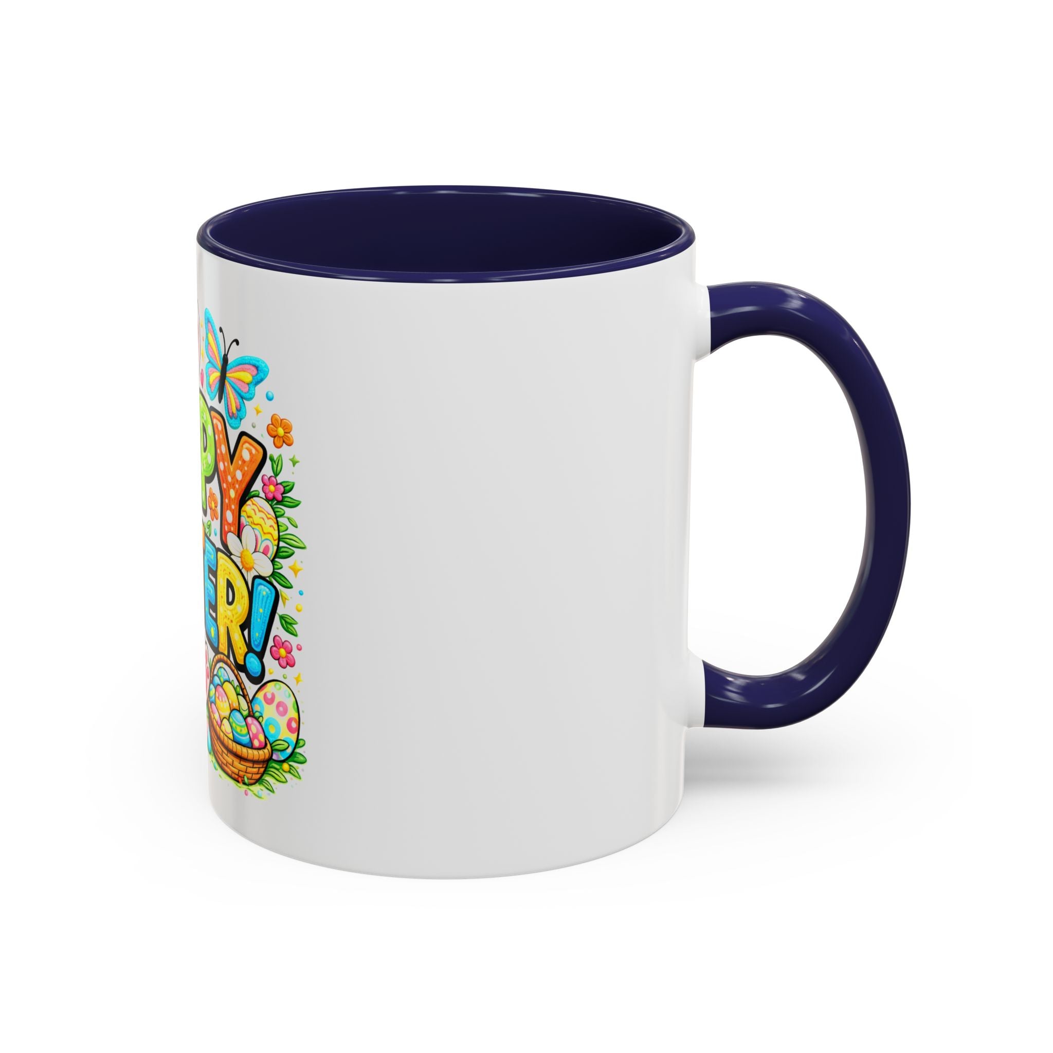 BGSM Happy Easter Coffee Mug - Colorful Bunny &amp; Egg Basket Accent Mug (11/15oz)