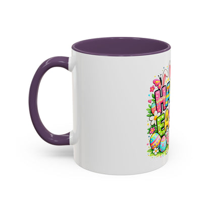 BGSM Happy Easter Coffee Mug - Colorful Bunny &amp; Egg Basket Accent Mug (11/15oz)