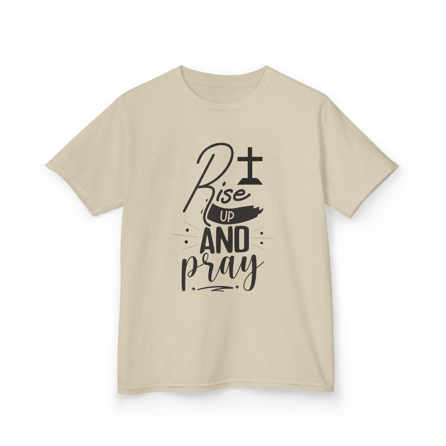 Kids Tee — "Rise Up and Pray" Christian Prayer Shirt with BGSM Back Logo