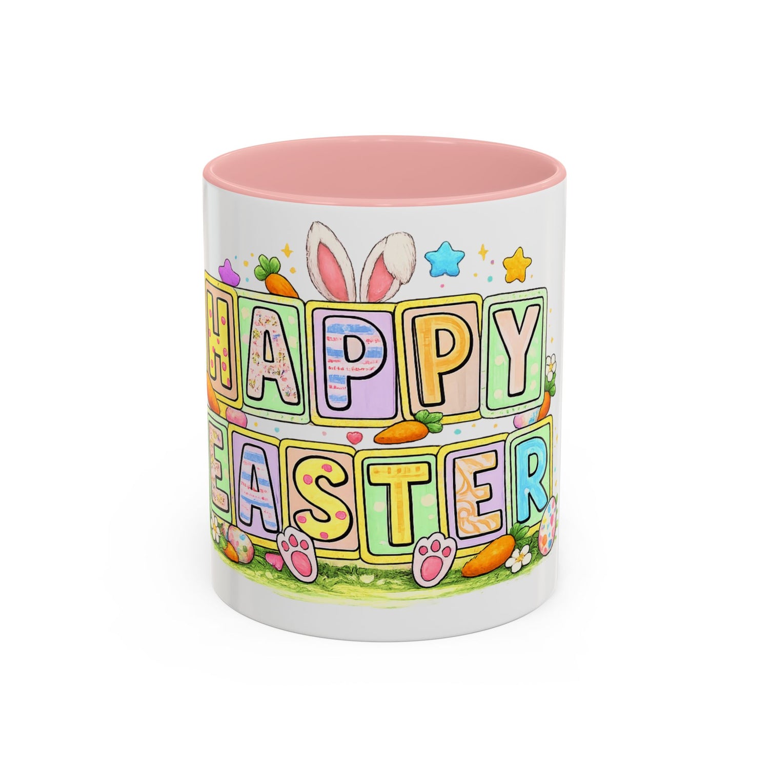 Happy Easter Accent Coffee Mug – Festive Bunny &amp; Egg Holiday Coffee Cup