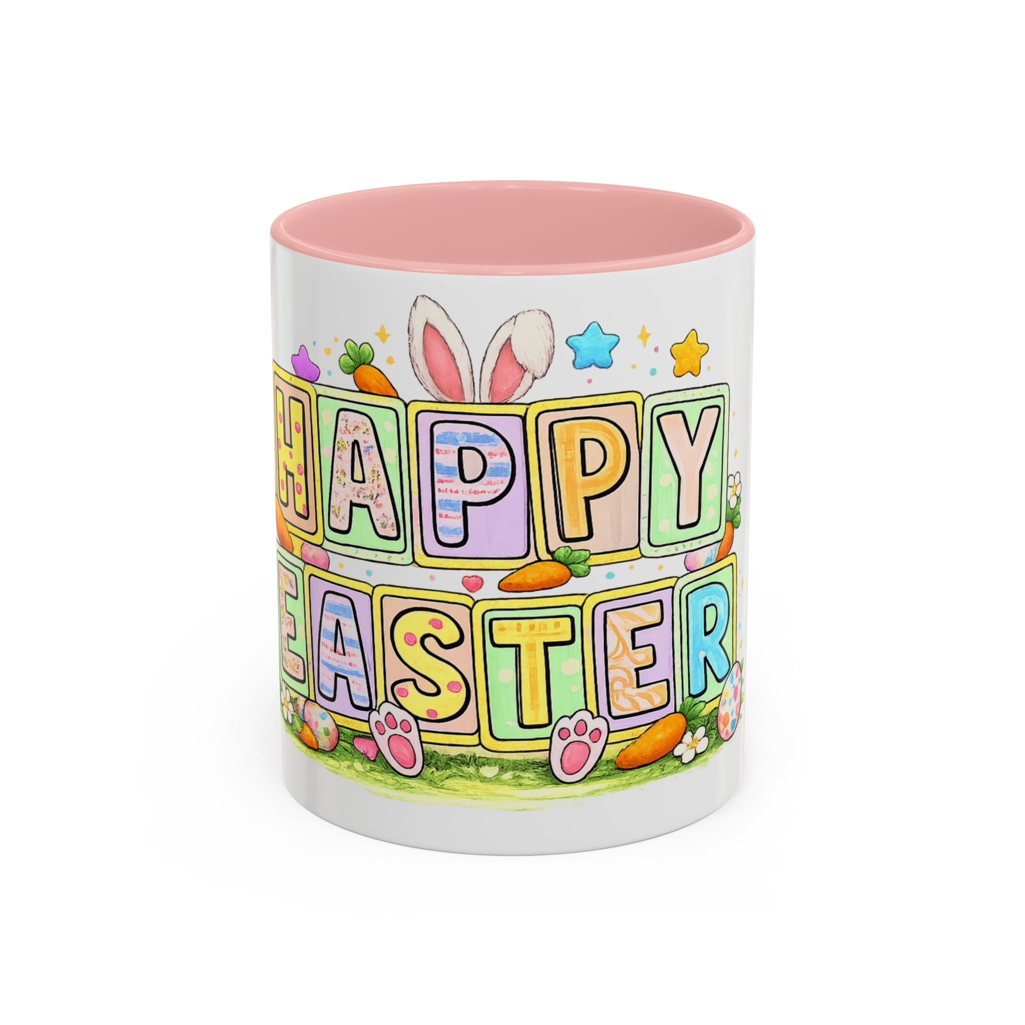 Happy Easter Accent Coffee Mug – Festive Bunny &amp; Egg Holiday Coffee Cup