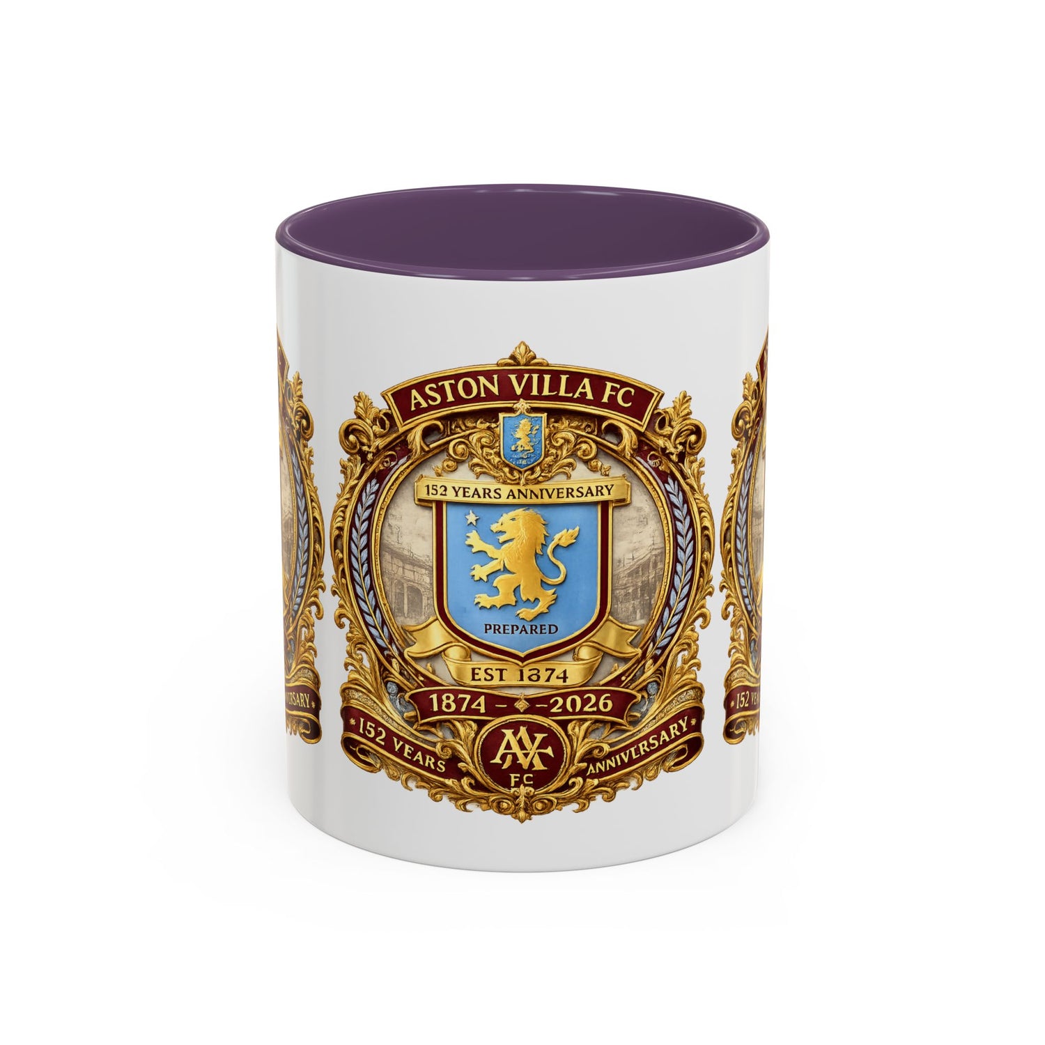 Aston Villa Crest Coffee Mug – 1874–2026 Anniversary Accent Mug (11/15 oz)