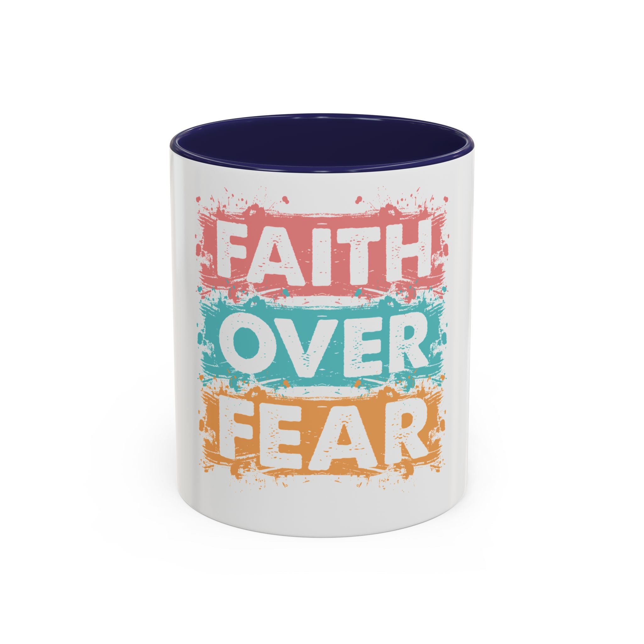 Faith Over Fear Accent Coffee Mug — Inspirational Christian Ceramic Mug (11/15oz)