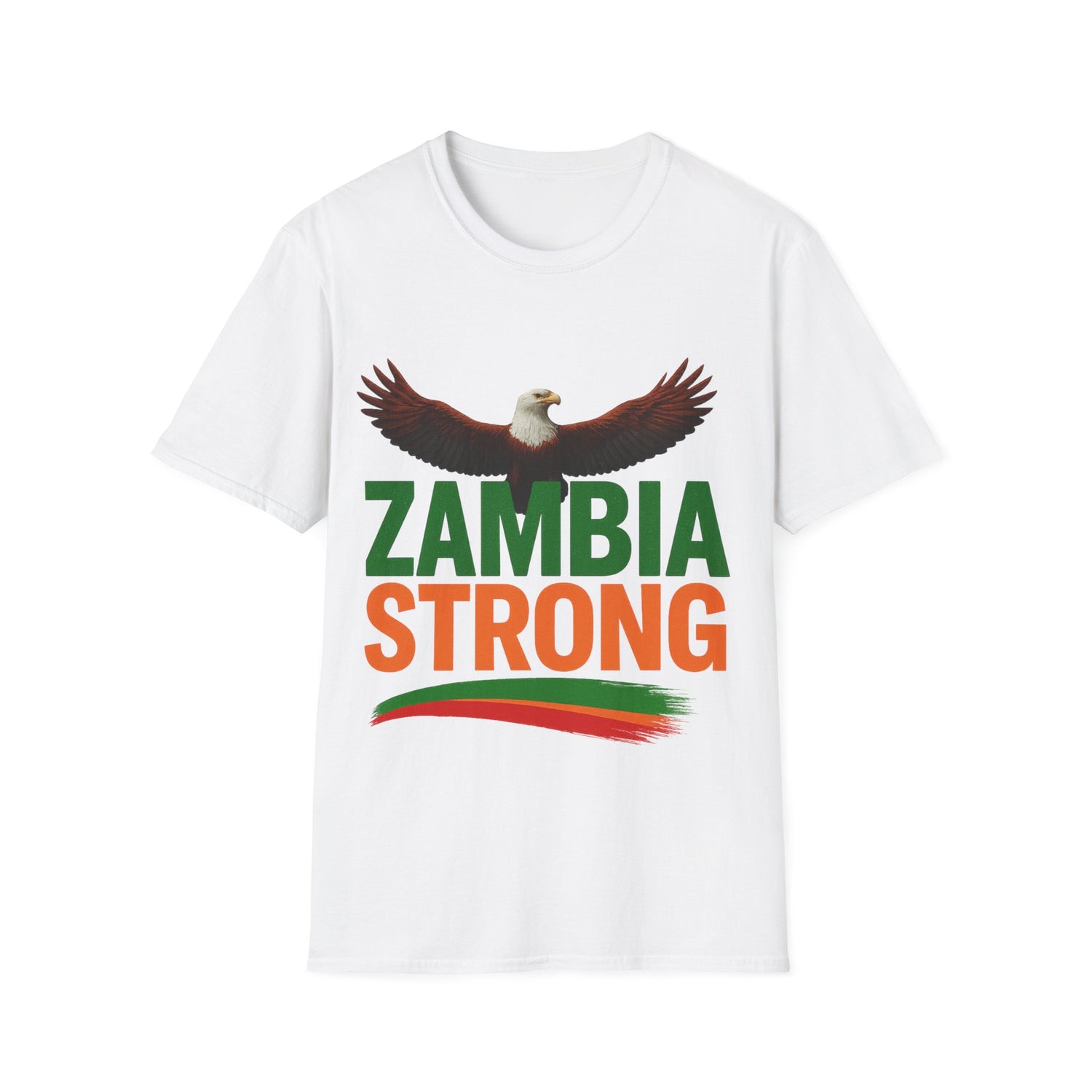 Zambia Strong T-Shirt — Patriotic Eagle with Green &amp; Orange Brushstroke