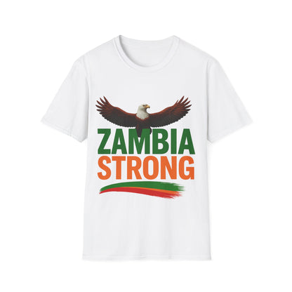 Zambia Strong T-Shirt — Patriotic Eagle with Green &amp; Orange Brushstroke