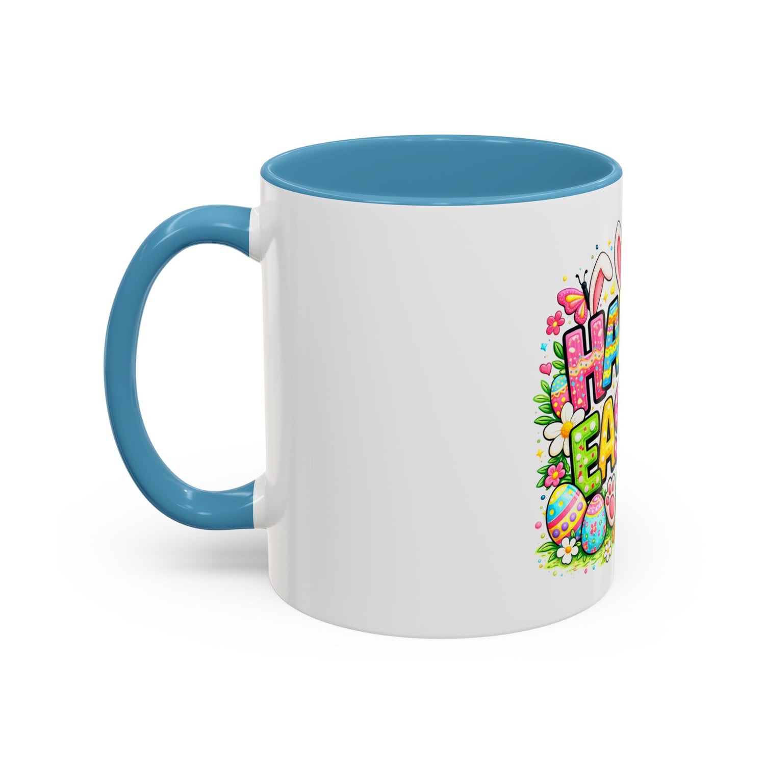 BGSM Happy Easter Coffee Mug - Colorful Bunny &amp; Egg Basket Accent Mug (11/15oz)