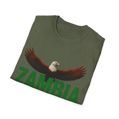Zambia Strong T-Shirt — Patriotic Eagle with Green &amp; Orange Brushstroke
