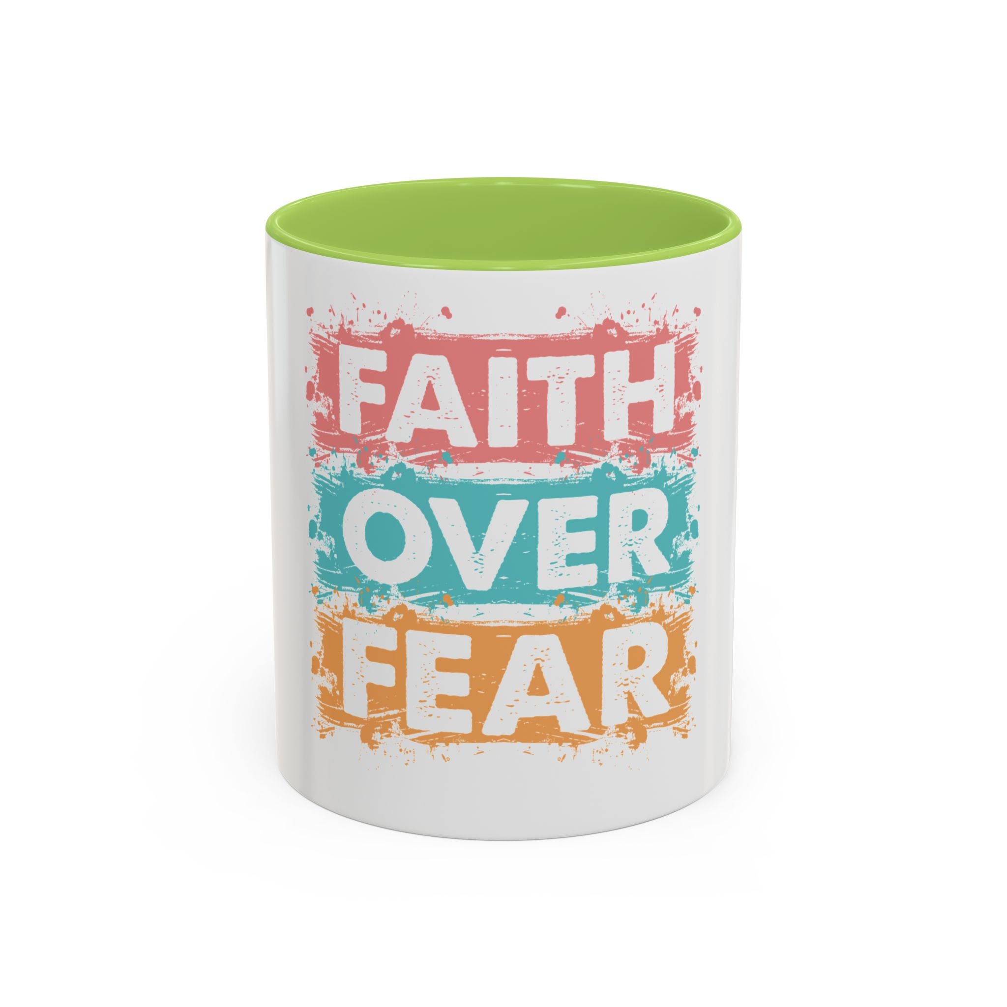 Faith Over Fear Accent Coffee Mug — Inspirational Christian Ceramic Mug (11/15oz)