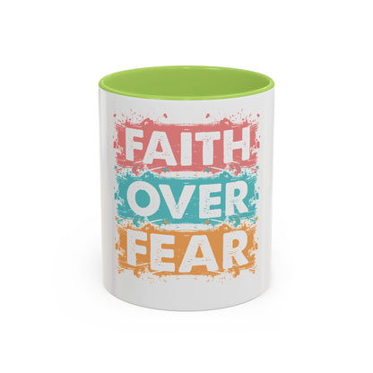 Faith Over Fear Accent Coffee Mug — Inspirational Christian Ceramic Mug (11/15oz)