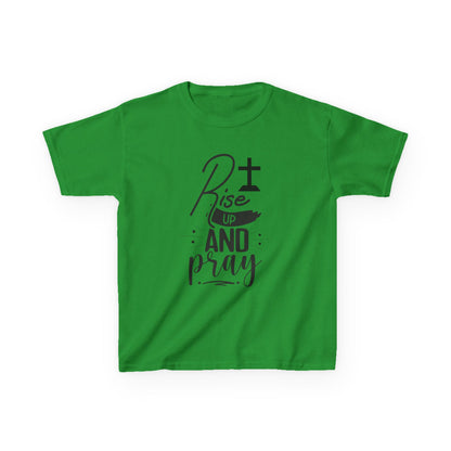 Kids Tee — "Rise Up and Pray" Christian Prayer Shirt with BGSM Back Logo