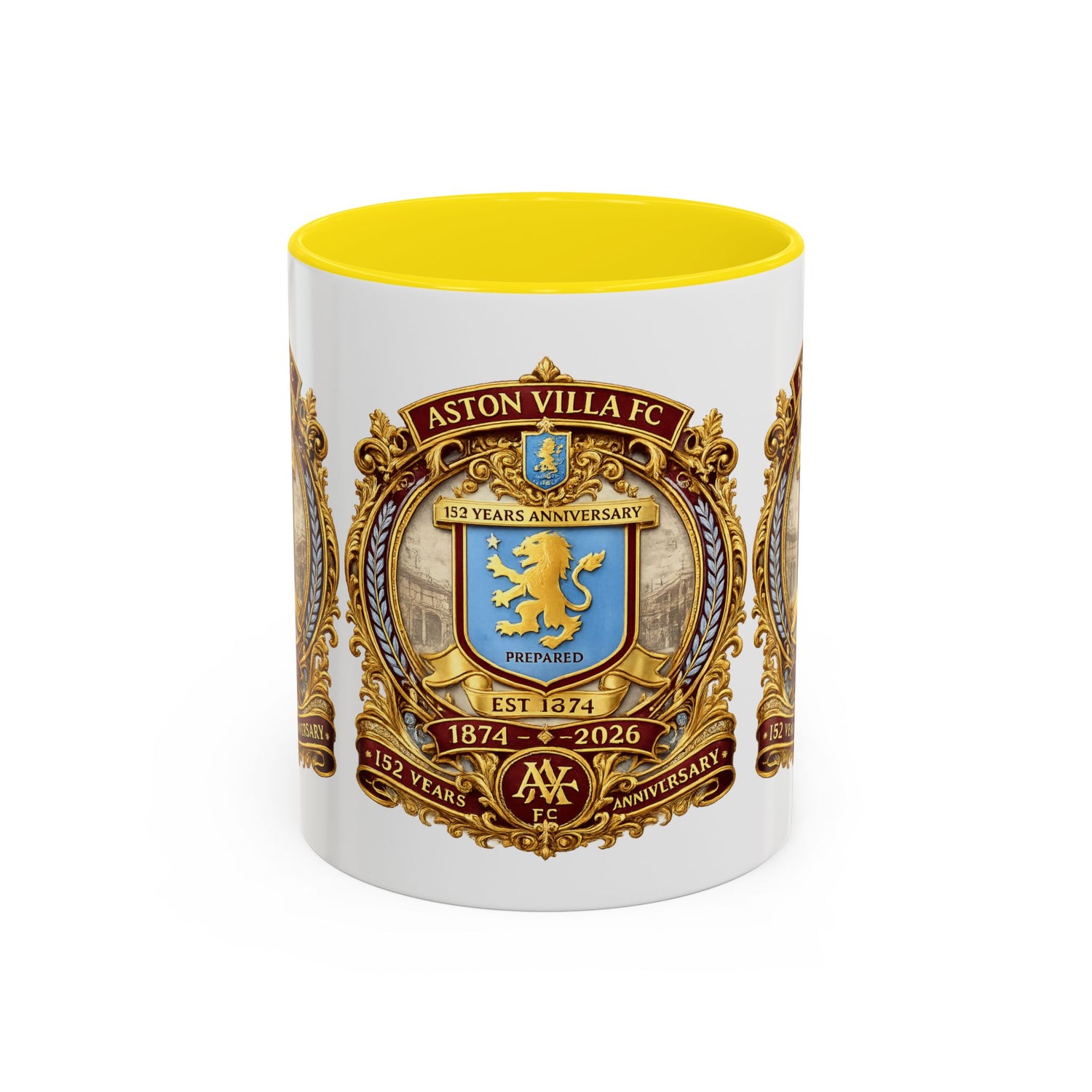 Aston Villa Crest Coffee Mug – 1874–2026 Anniversary Accent Mug (11/15 oz)