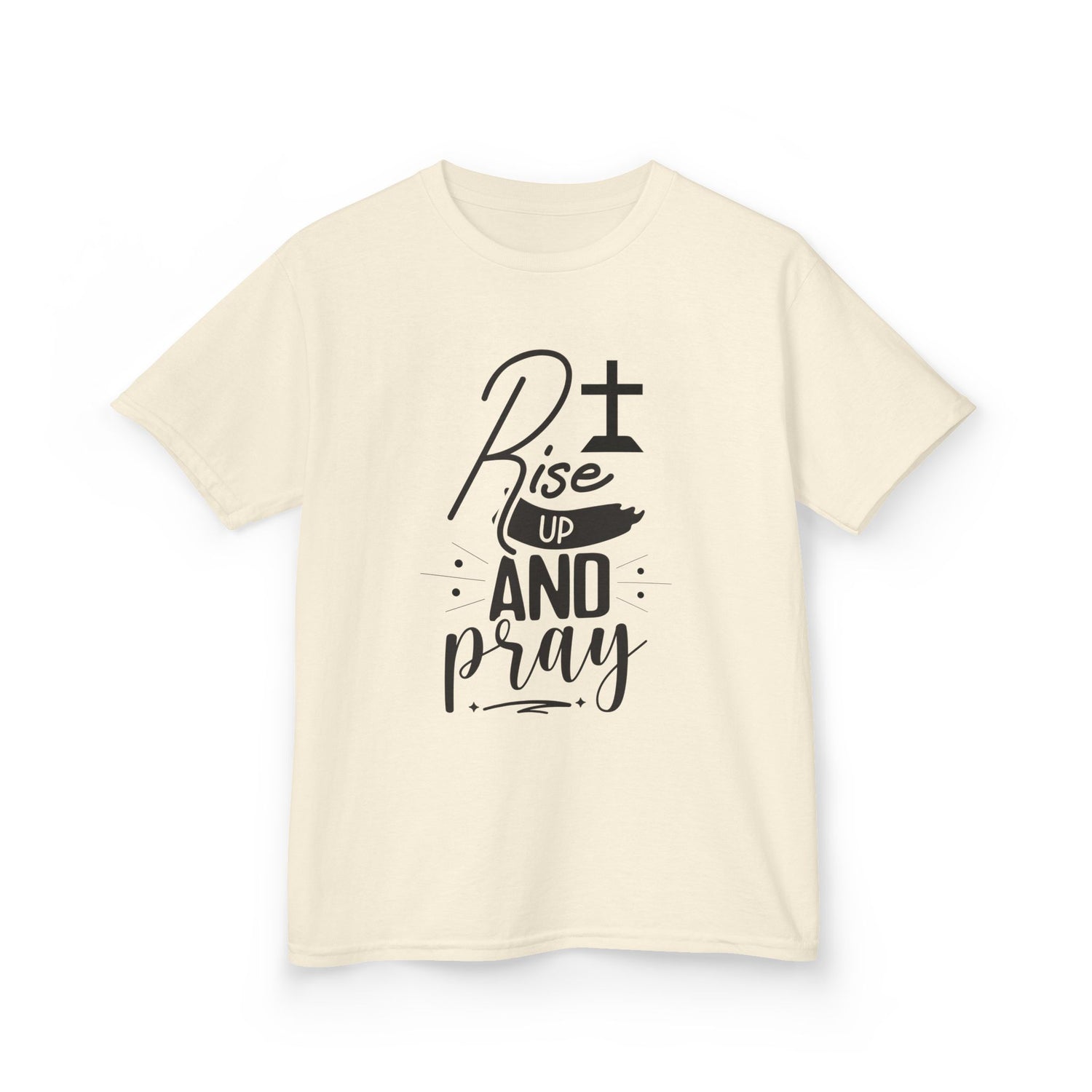 Kids Tee — "Rise Up and Pray" Christian Prayer Shirt with BGSM Back Logo