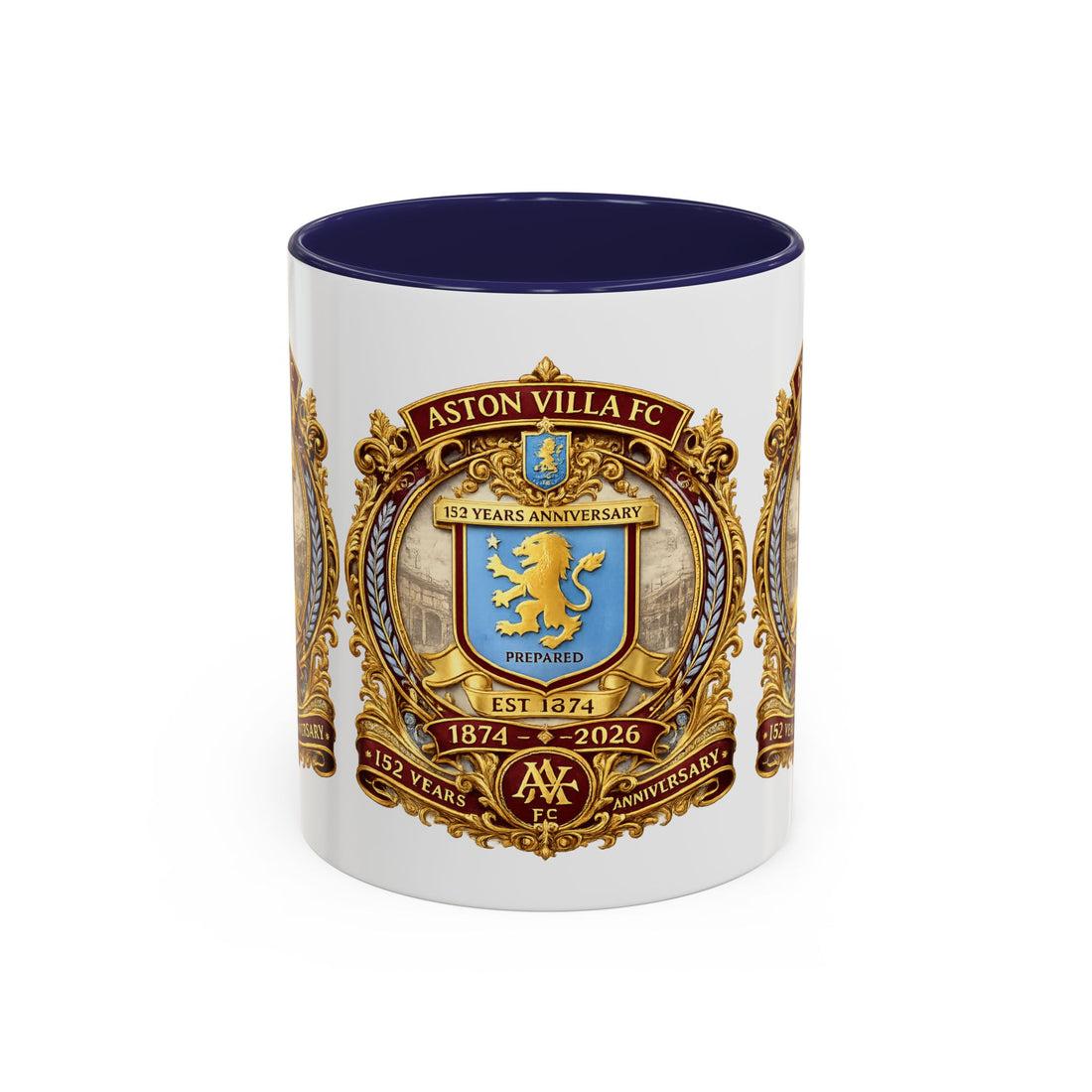 Aston Villa Crest Coffee Mug – 1874–2026 Anniversary Accent Mug (11/15 oz)