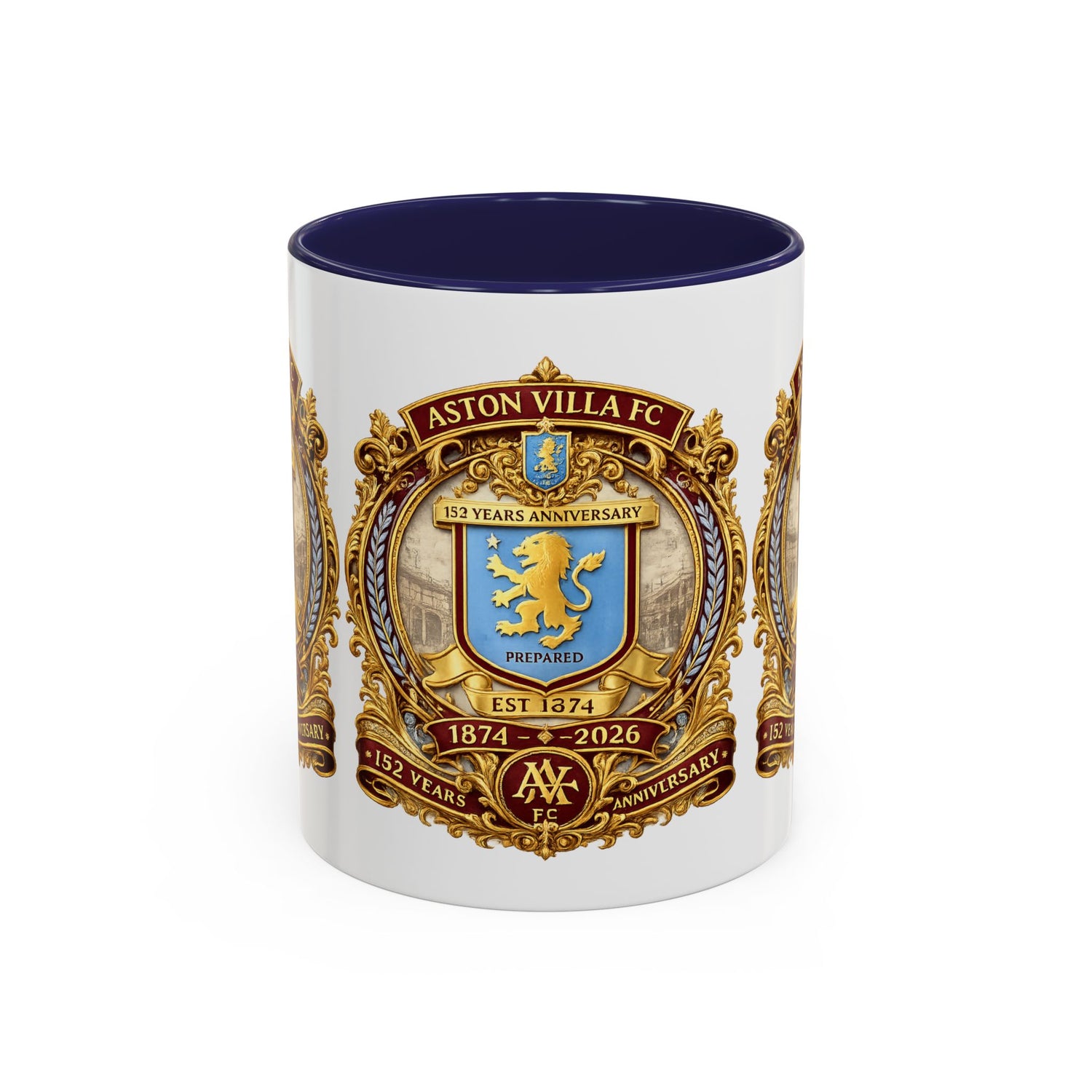 Aston Villa Crest Coffee Mug – 1874–2026 Anniversary Accent Mug (11/15 oz)
