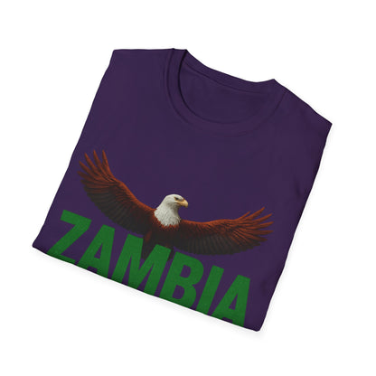Zambia Strong T-Shirt — Patriotic Eagle with Green &amp; Orange Brushstroke
