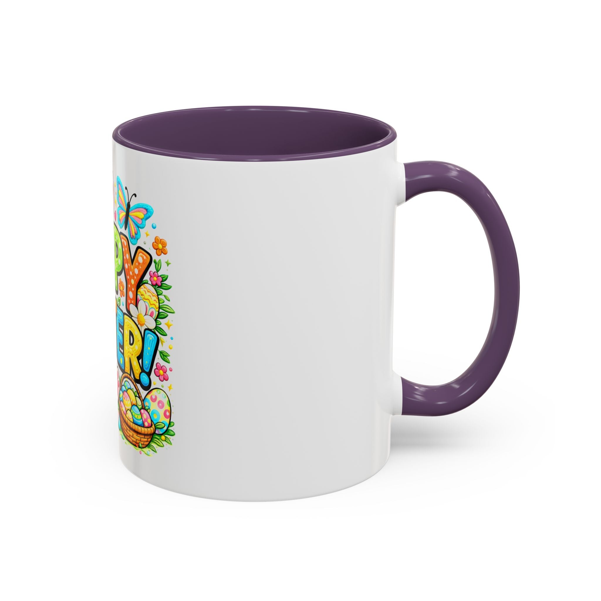 BGSM Happy Easter Coffee Mug - Colorful Bunny &amp; Egg Basket Accent Mug (11/15oz)