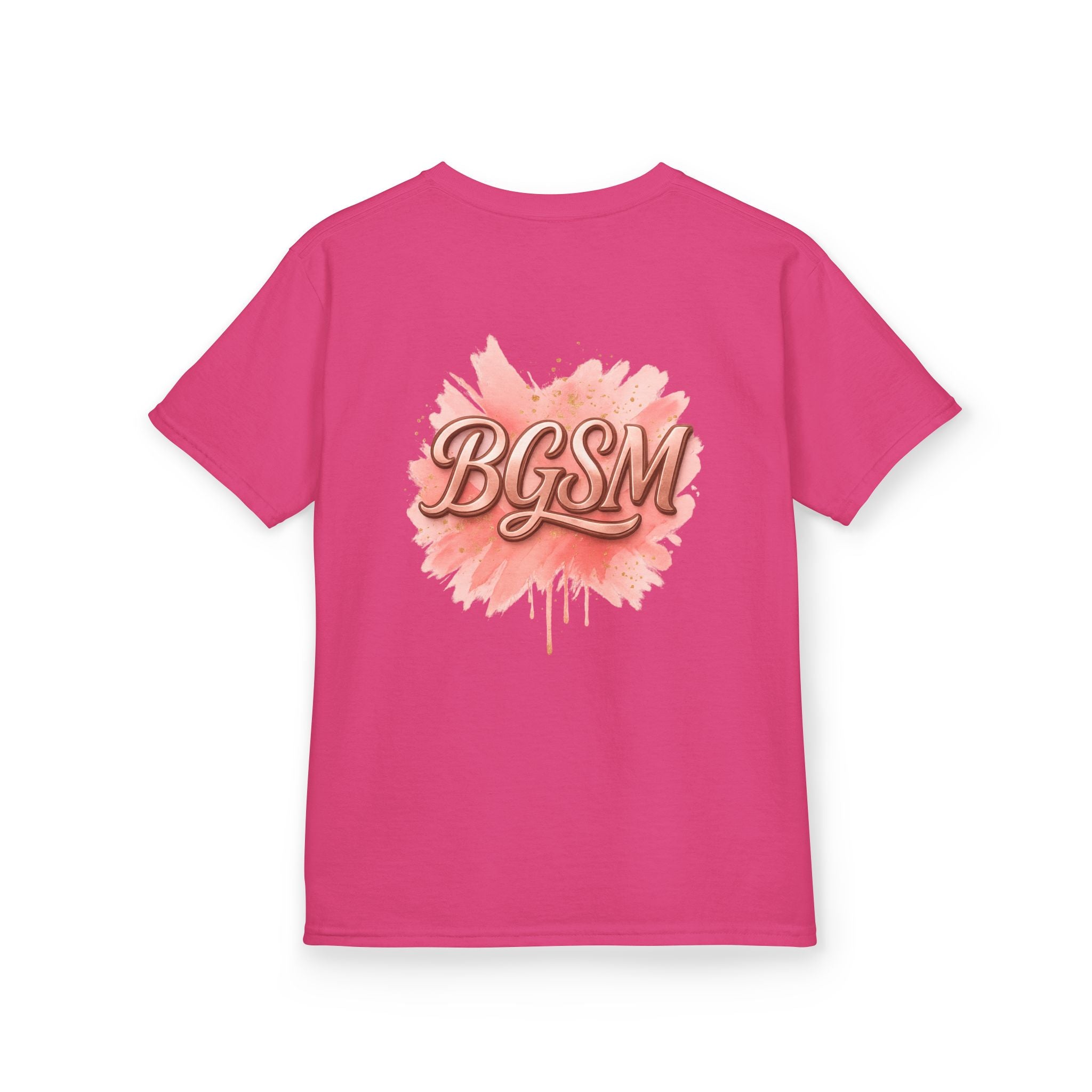 BGSM Kids T-Shirt - "Happy Easter" Colorful Block Letters Tee (Back BGSM Watercolor Accent)