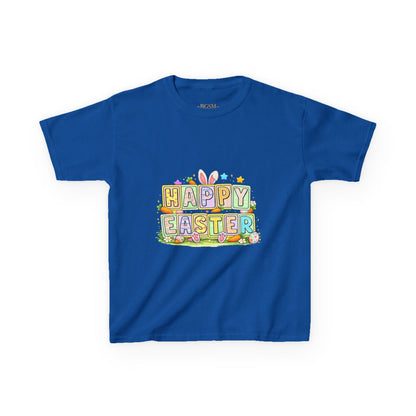 BGSM Kids T-Shirt - "Happy Easter" Colorful Block Letters Tee (Back BGSM Watercolor Accent)