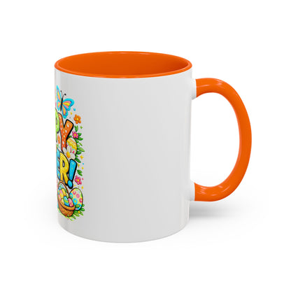 BGSM Happy Easter Coffee Mug - Colorful Bunny &amp; Egg Basket Accent Mug (11/15oz)