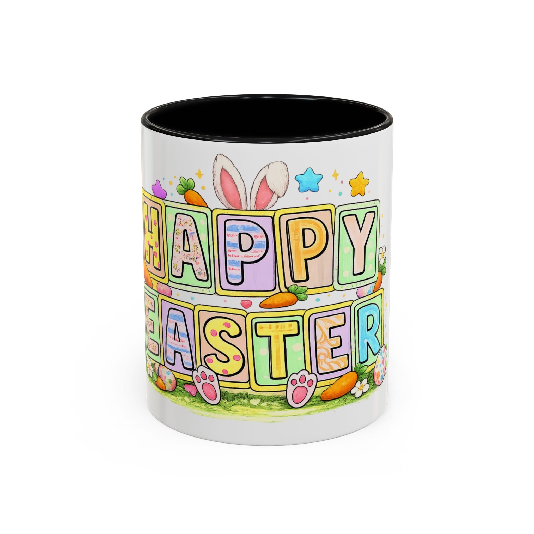 Happy Easter Accent Coffee Mug – Festive Bunny &amp; Egg Holiday Coffee Cup