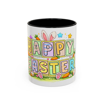 Happy Easter Accent Coffee Mug – Festive Bunny &amp; Egg Holiday Coffee Cup