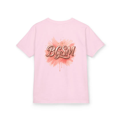 BGSM Kids T-Shirt - "Happy Easter" Colorful Block Letters Tee (Back BGSM Watercolor Accent)