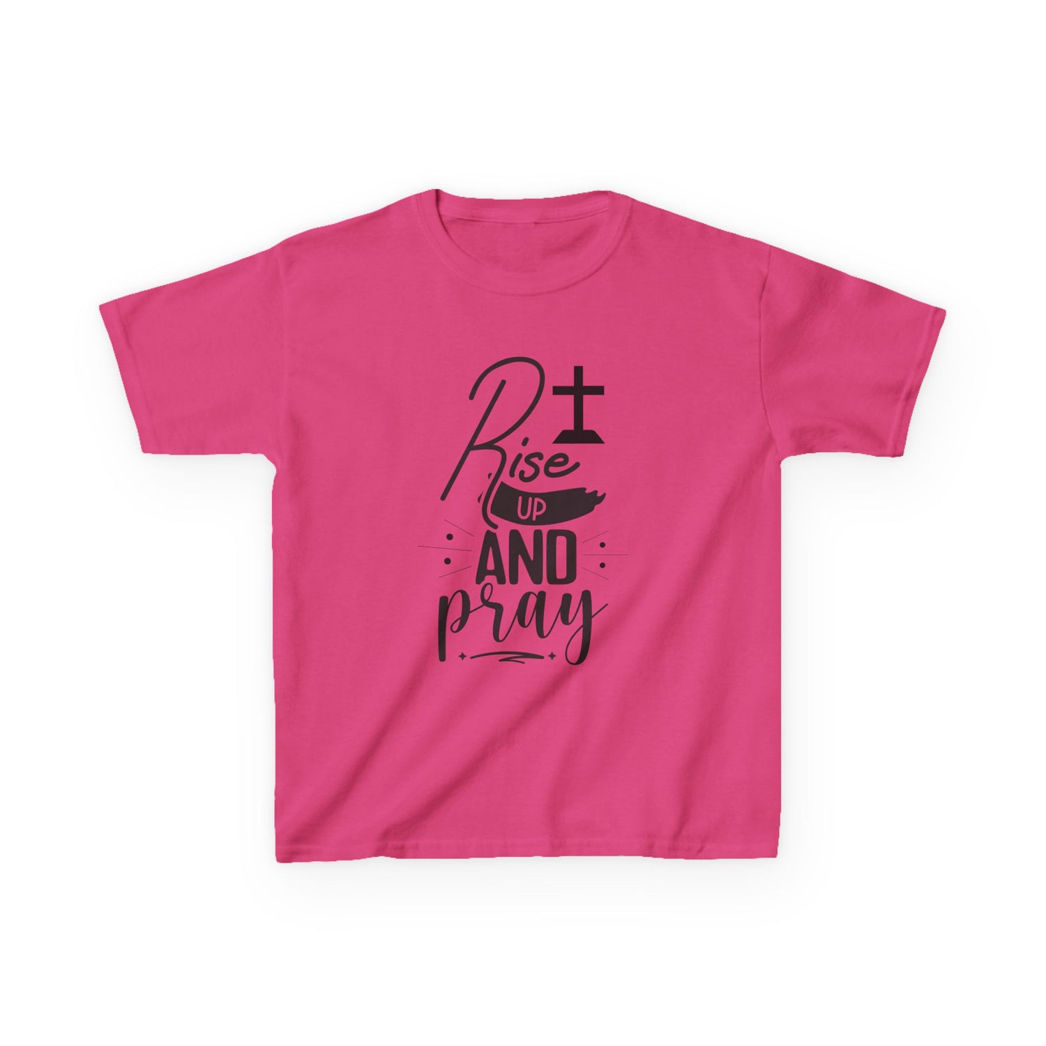 Kids Tee — "Rise Up and Pray" Christian Prayer Shirt with BGSM Back Logo