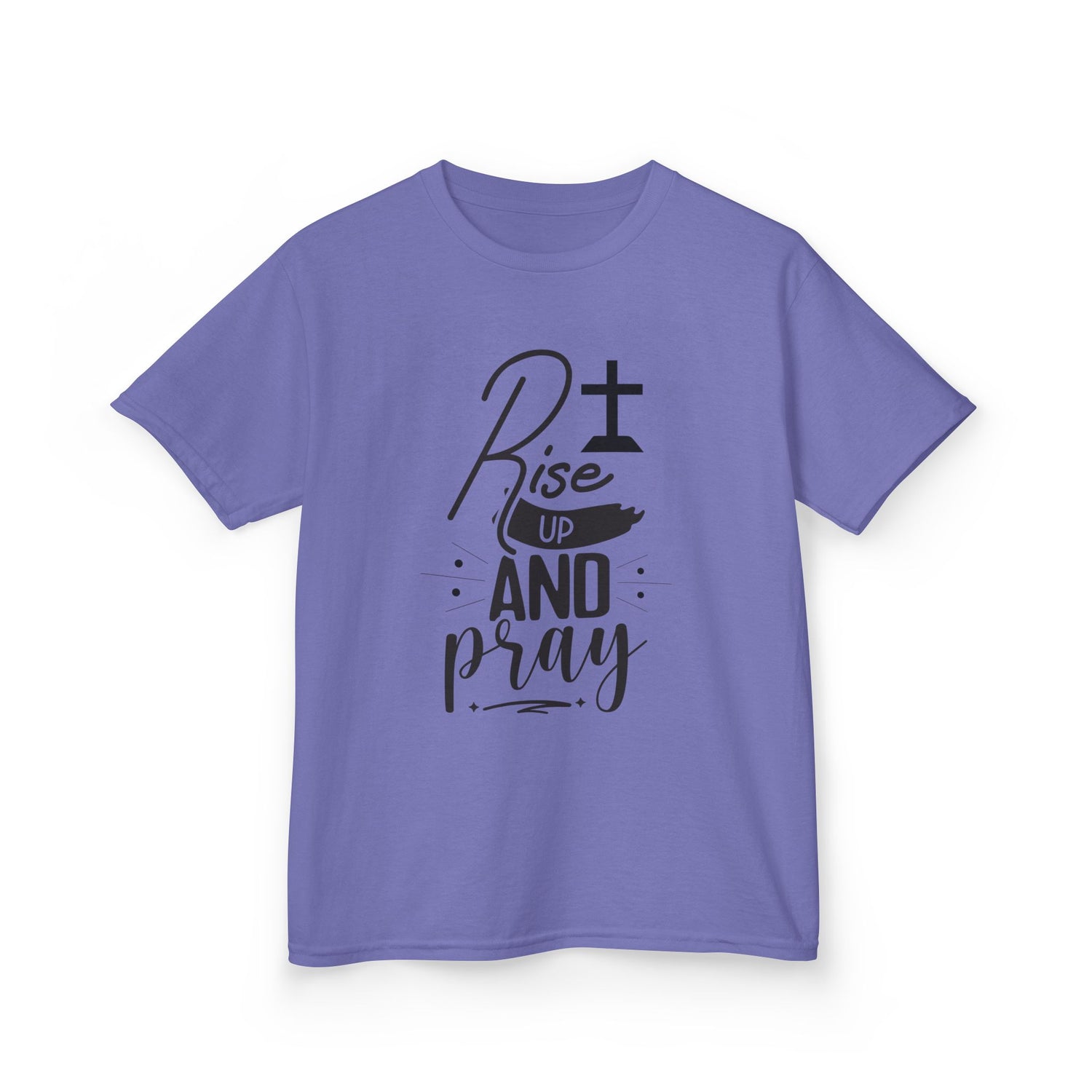 Kids Tee — "Rise Up and Pray" Christian Prayer Shirt with BGSM Back Logo