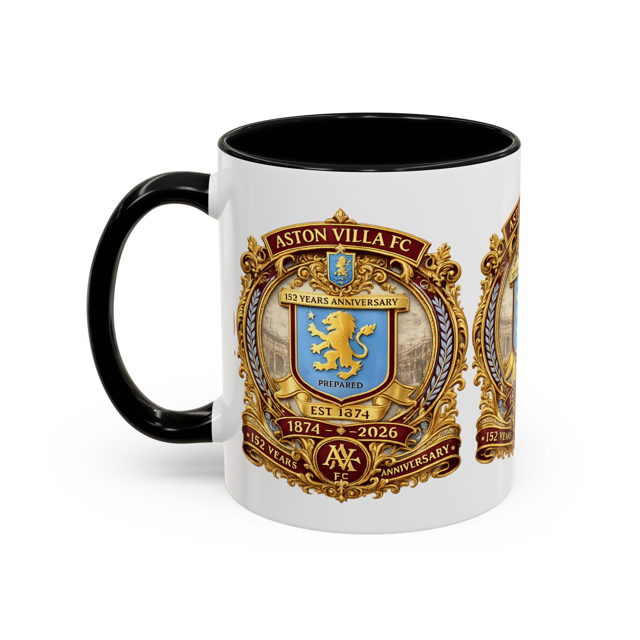 Aston Villa Crest Coffee Mug – 1874–2026 Anniversary Accent Mug (11/15 oz)
