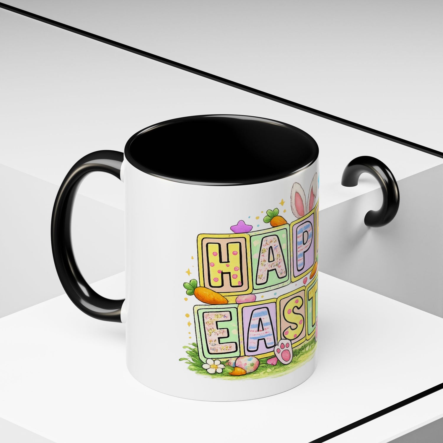 Happy Easter Accent Coffee Mug – Festive Bunny &amp; Egg Holiday Coffee Cup
