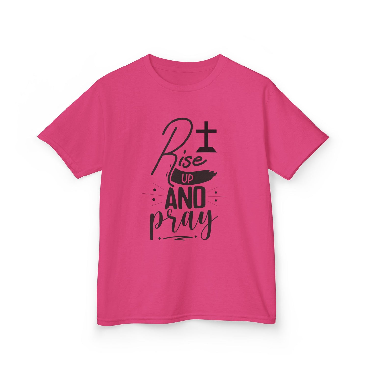 Kids Tee — "Rise Up and Pray" Christian Prayer Shirt with BGSM Back Logo