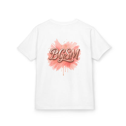 BGSM Kids T-Shirt - "Happy Easter" Colorful Block Letters Tee (Back BGSM Watercolor Accent)