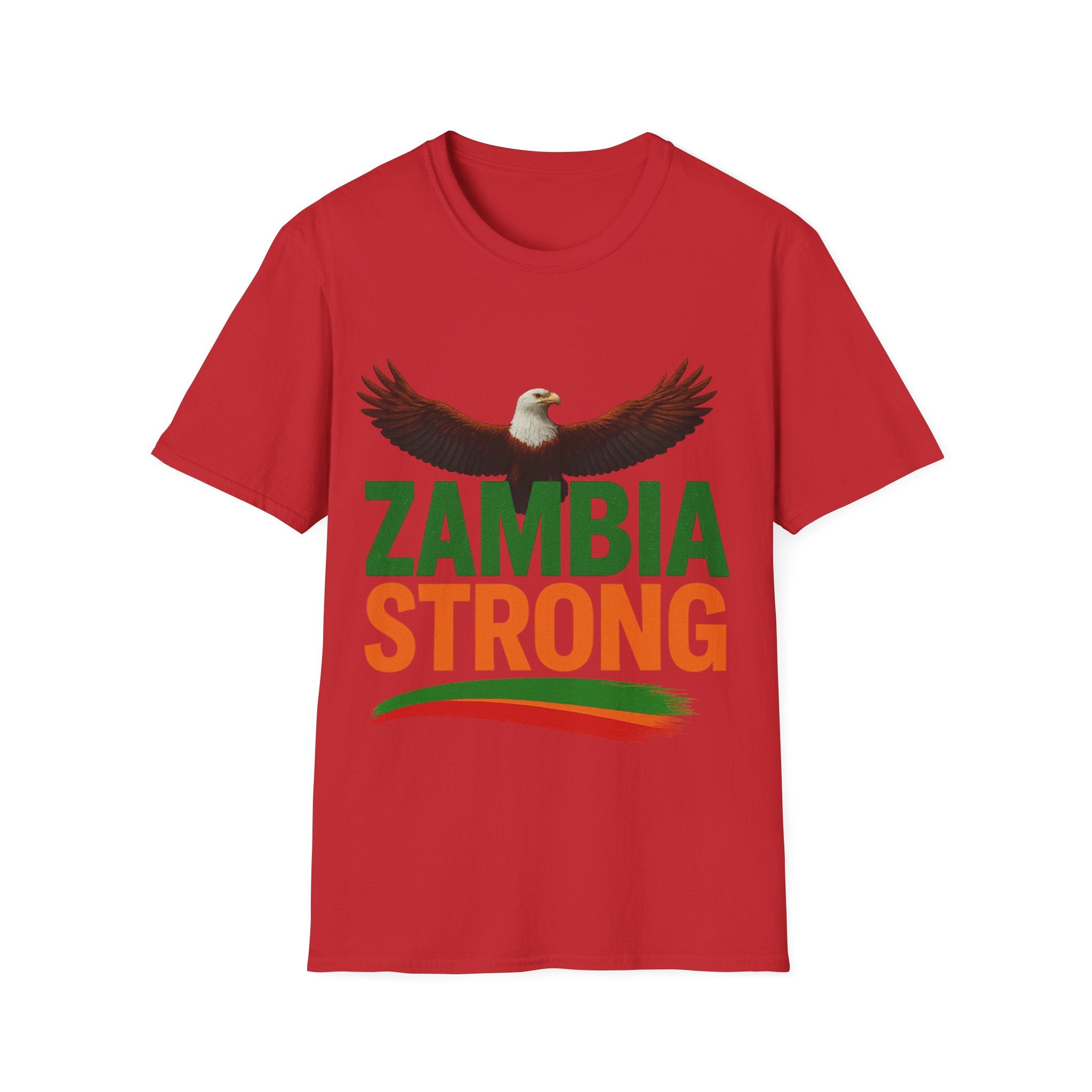 Zambia Strong T-Shirt — Patriotic Eagle with Green &amp; Orange Brushstroke