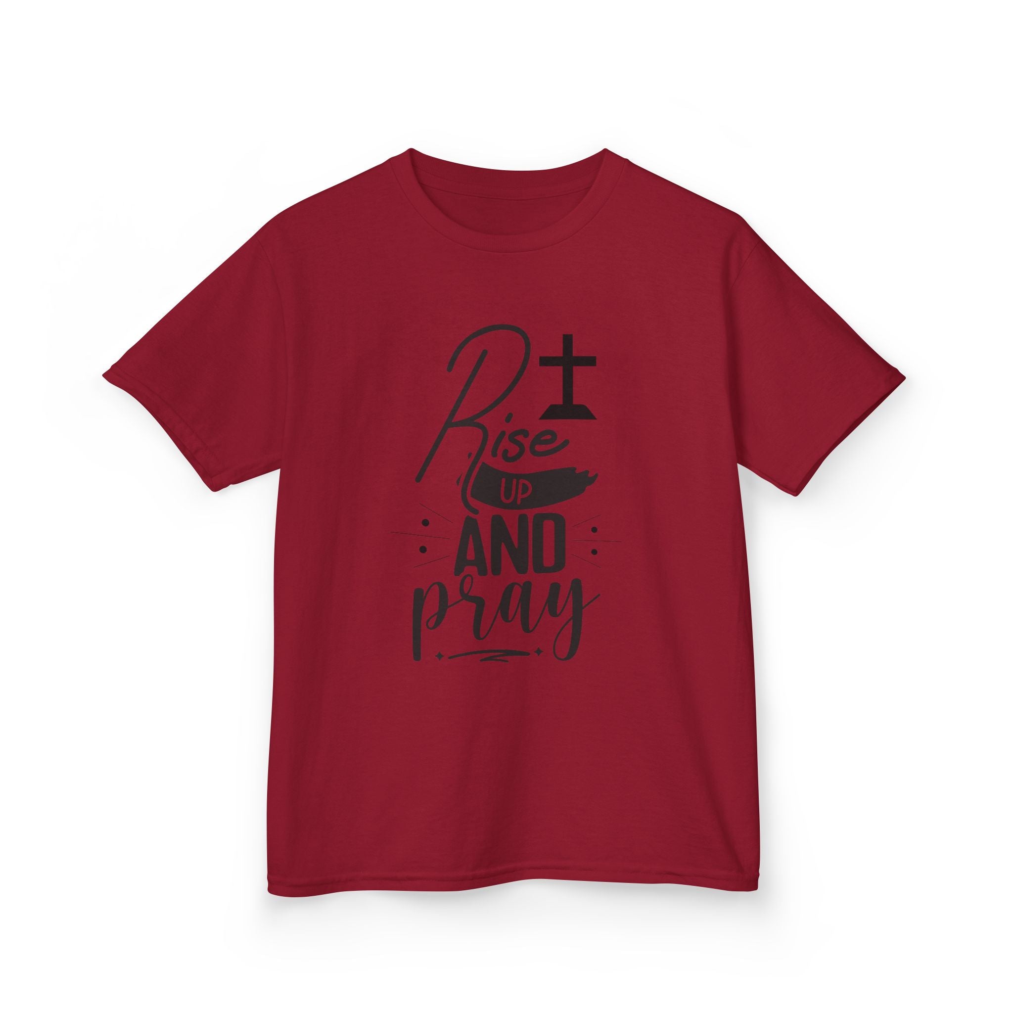 Kids Tee — "Rise Up and Pray" Christian Prayer Shirt with BGSM Back Logo