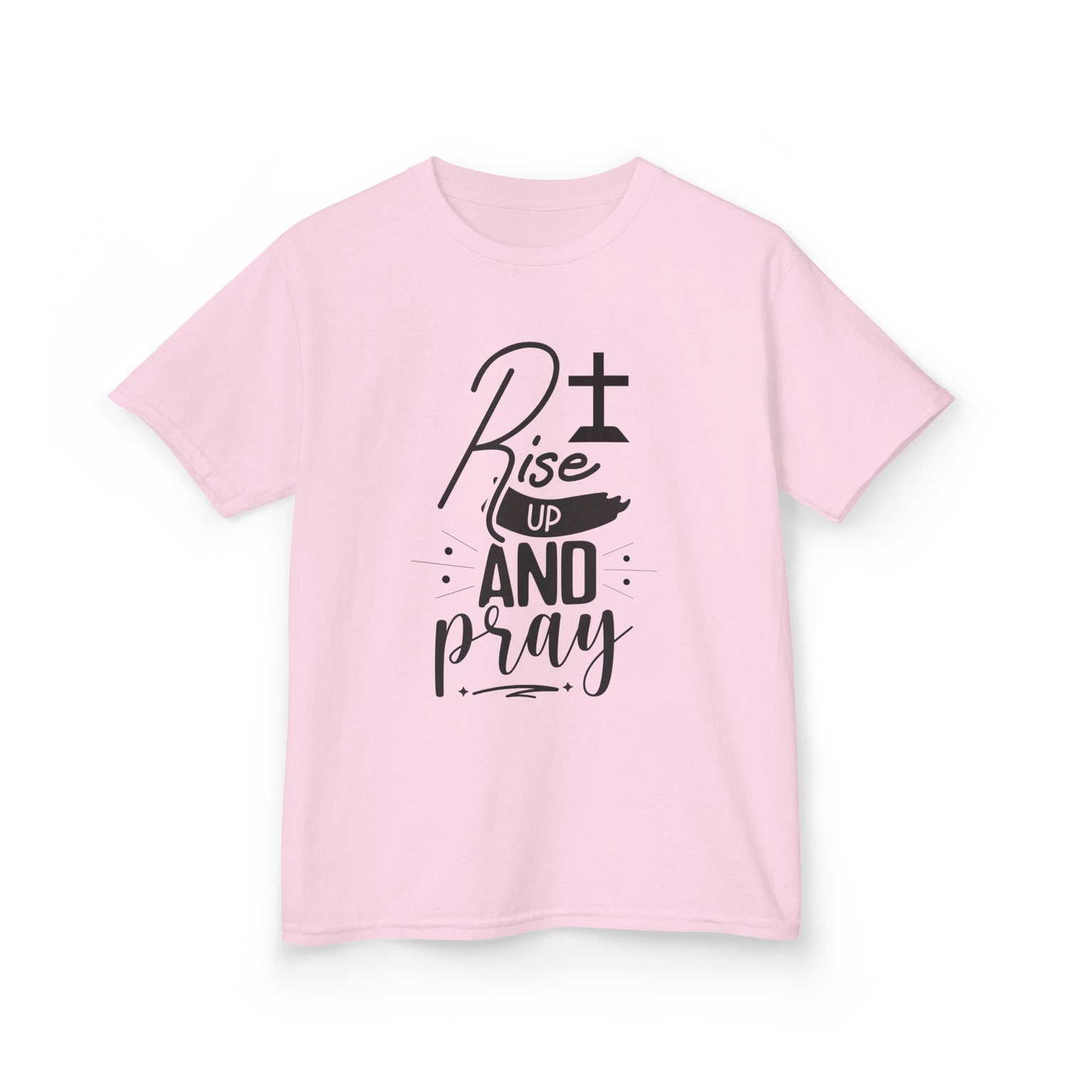 Kids Tee — "Rise Up and Pray" Christian Prayer Shirt with BGSM Back Logo