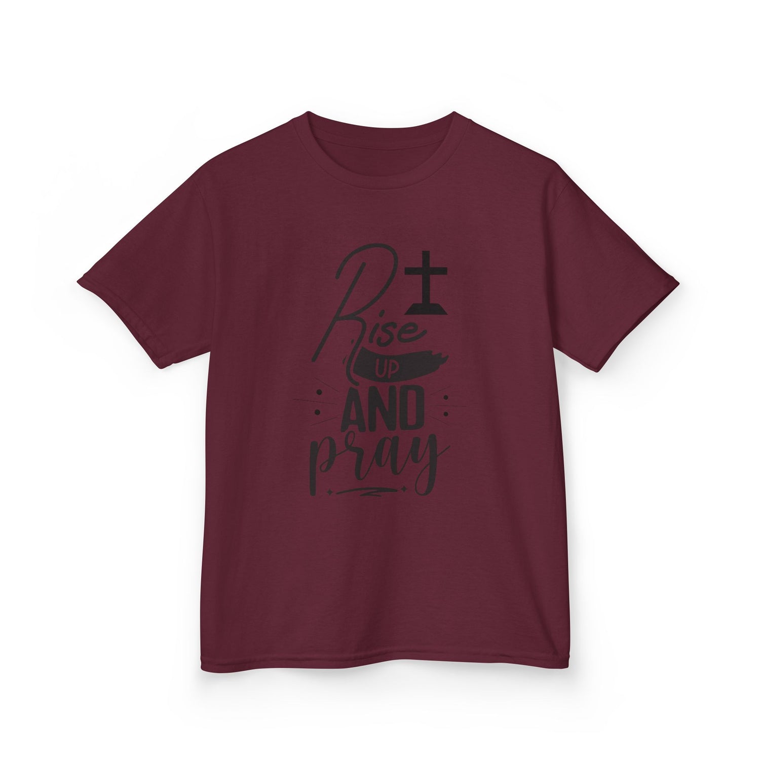 Kids Tee — "Rise Up and Pray" Christian Prayer Shirt with BGSM Back Logo