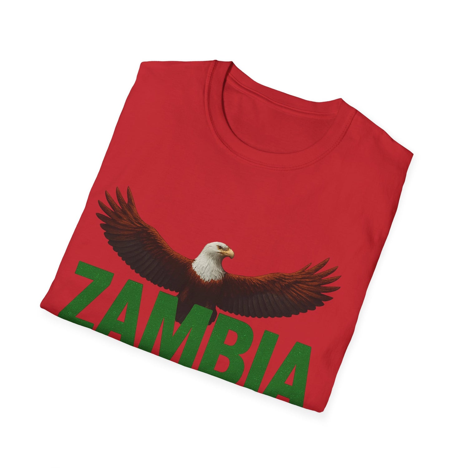 Zambia Strong T-Shirt — Patriotic Eagle with Green &amp; Orange Brushstroke