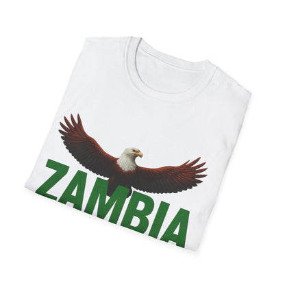 Zambia Strong T-Shirt — Patriotic Eagle with Green &amp; Orange Brushstroke