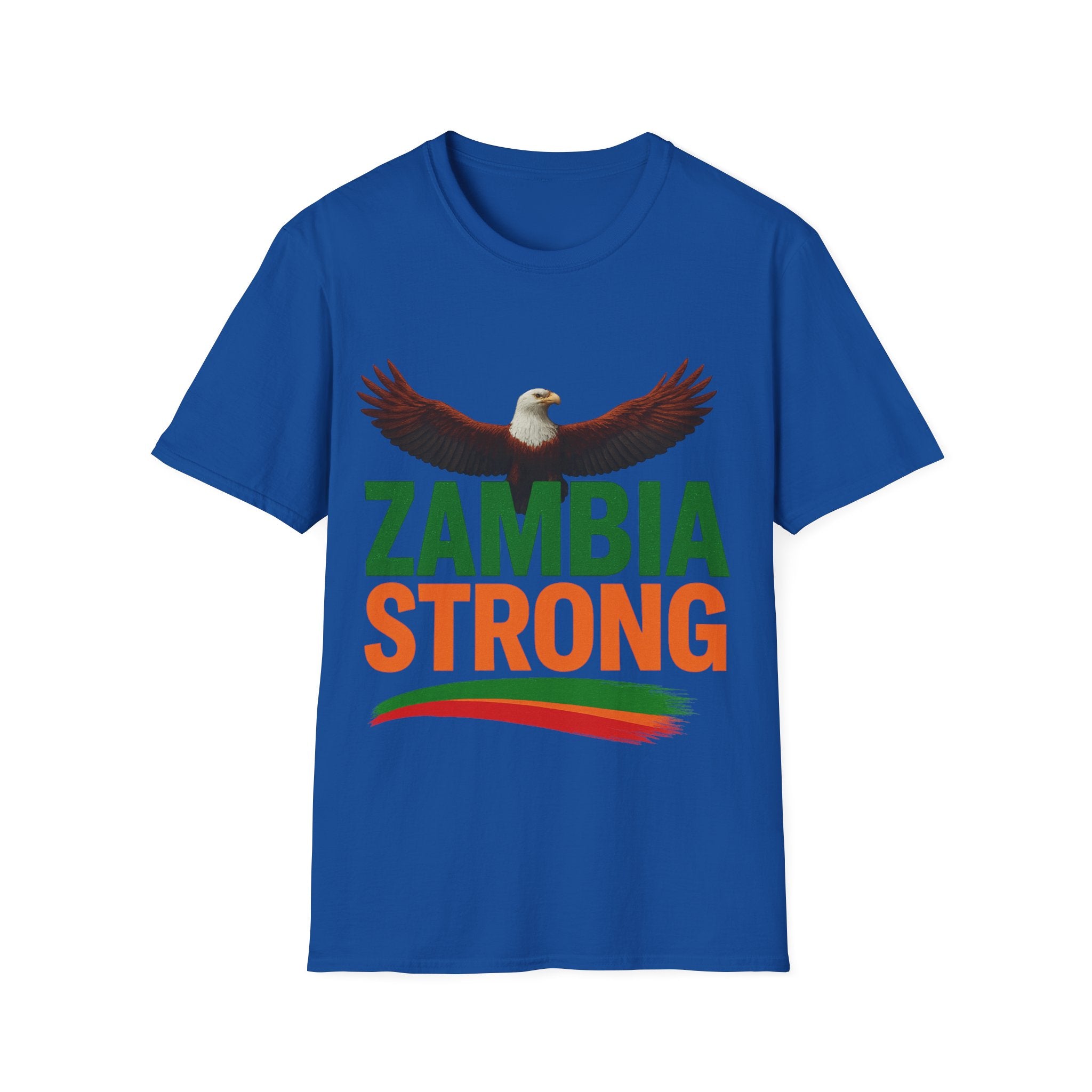 Zambia Strong T-Shirt — Patriotic Eagle with Green &amp; Orange Brushstroke