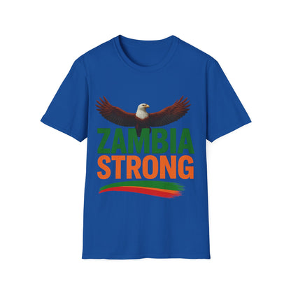 Zambia Strong T-Shirt — Patriotic Eagle with Green &amp; Orange Brushstroke