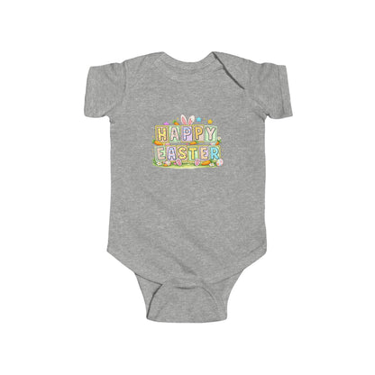 BGSM Happy Easter Baby Bodysuit — Infant Fine Jersey Easter Onesie with Colorful Block Design