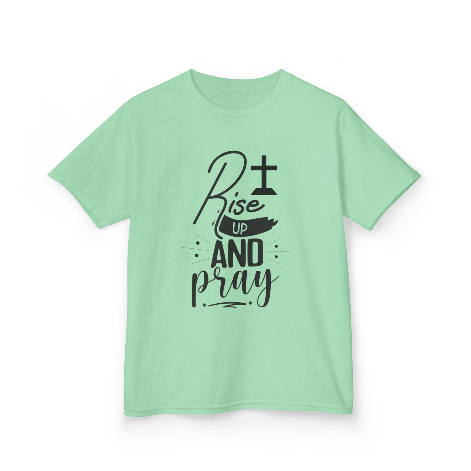 Kids Tee — "Rise Up and Pray" Christian Prayer Shirt with BGSM Back Logo