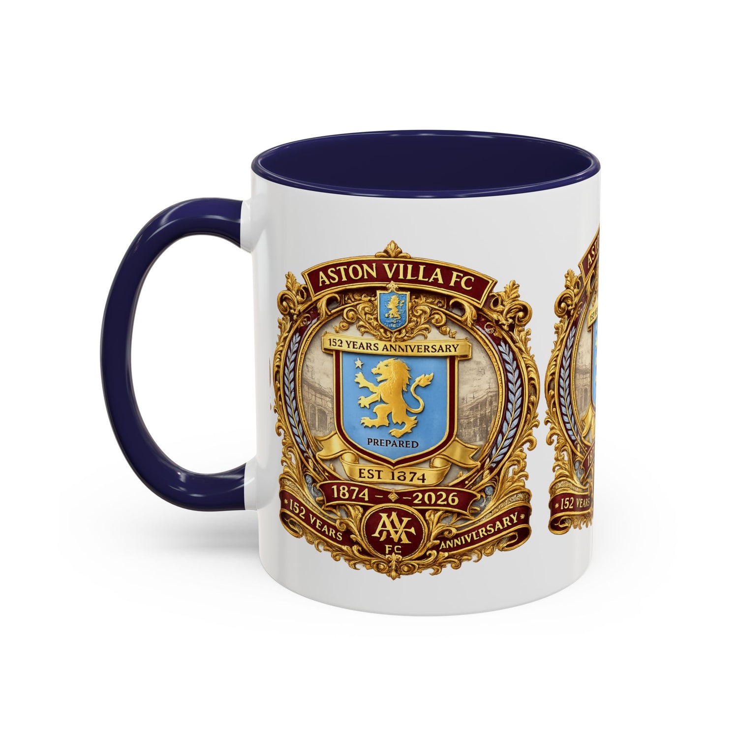 Aston Villa Crest Coffee Mug – 1874–2026 Anniversary Accent Mug (11/15 oz)
